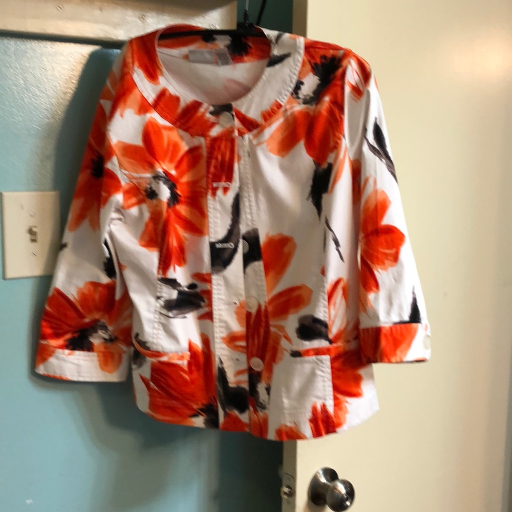 Orange floral short blazer